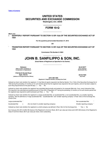 Thumbnail John B. Sanfilippo & Son 10-Q Quarterly Report FY2013 