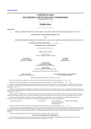 Thumbnail Intuitive Surgical 10-K Annual Report 2012