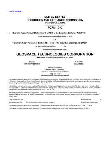 Thumbnail Geospace Technologies
 10-Q Quarterly Report FY2013 