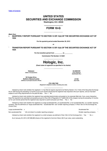 Miniature Hologic 10-Q Rapport trimestriel 2013 