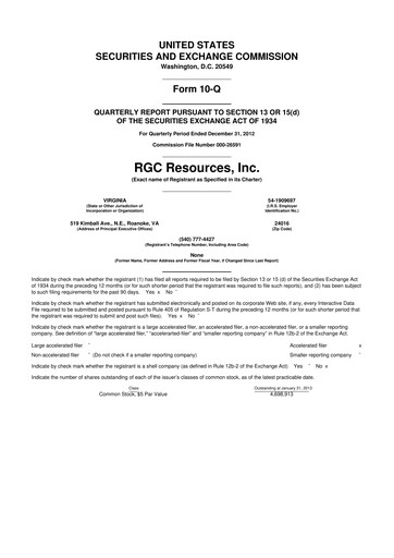 Miniature RGC Resources 10-Q Rapport trimestriel 2013 