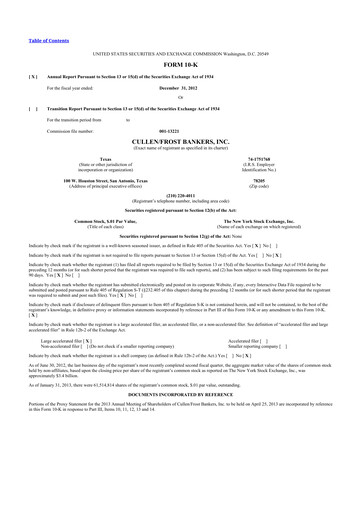 Thumbnail Cullen/Frost Bankers 10-K Annual Report 2012