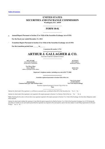 Thumbnail Arthur J. Gallagher & Co.
 10-K Annual Report 2012