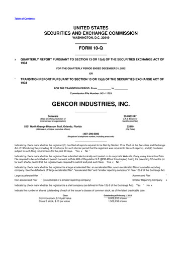 Miniature Gencor Industries
 10-Q Rapport trimestriel 2013 