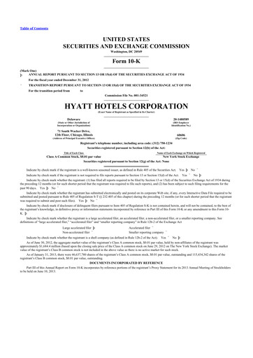 Thumbnail Hyatt Hotels 10-K Annual Report 2012