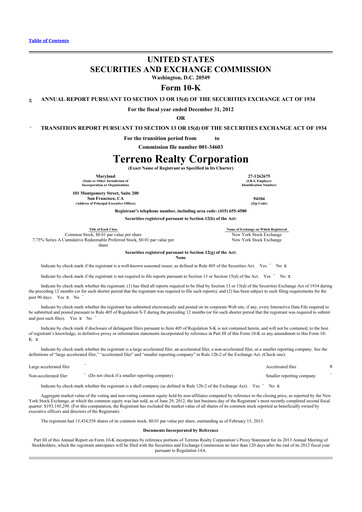 Thumbnail Terreno Realty
 10-K Annual Report 2012