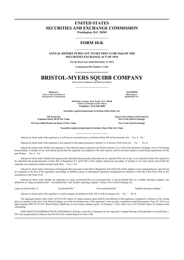 Miniature Bristol-Myers Squibb 10-K Rapport annuel 2012