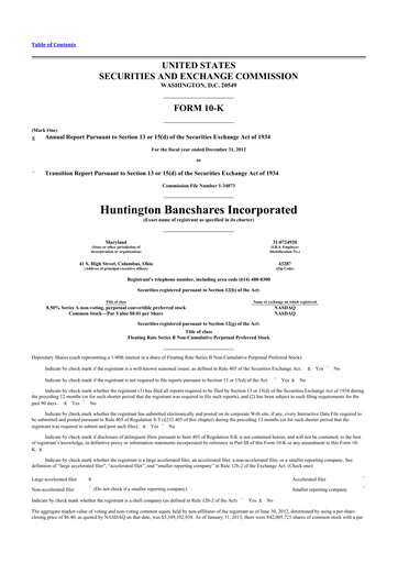 Thumbnail Huntington Bancshares
 10-K Annual Report 2012