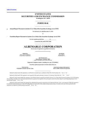 Thumbnail Albemarle 10-K Annual Report 2012