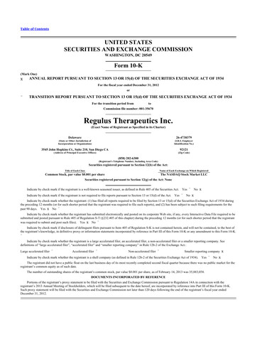 Thumbnail Regulus Therapeutics 10-K Annual Report 2012