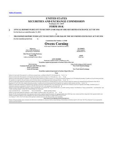 Thumbnail Owens Corning
 10-K Annual Report 2012