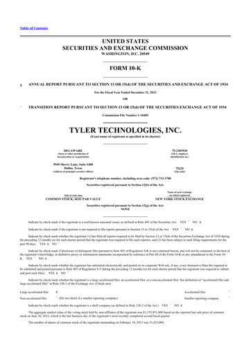 Thumbnail Tyler Technologies
 10-K Annual Report 2012