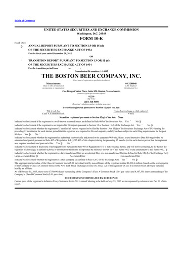 Thumbnail Boston Beer Company 10-K Annual Report 2012