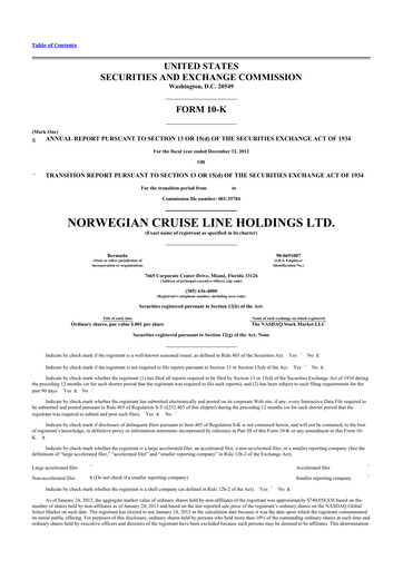 Thumbnail Norwegian Cruise Line
 10-K Annual Report 