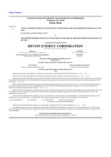 Thumbnail Devon Energy
 10-K Annual Report 2012