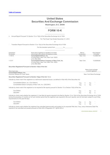 Thumbnail Consolidated Edison 10-K Annual Report 2012