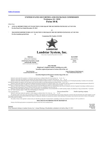 Thumbnail Landstar System
 10-K Annual Report 2012