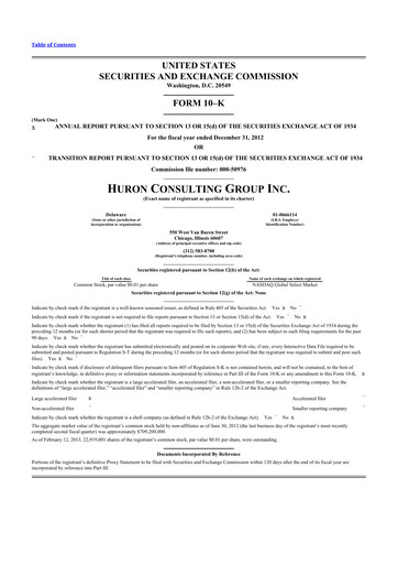 Vorschaubild Huron Consulting 10-K Jahresbericht 2012