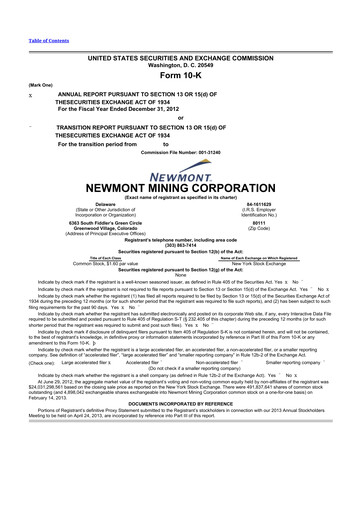 Thumbnail Newmont 10-K Annual Report 2012