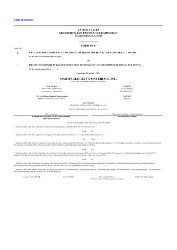 Thumbnail Martin Marietta Materials 10-K Annual Report 2012