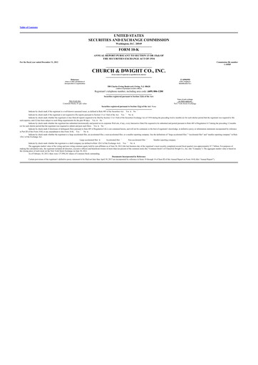 Thumbnail Church & Dwight
 10-K Annual Report 2012