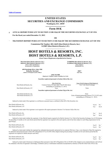 Thumbnail Host Hotels & Resorts
 10-K Annual Report 2012