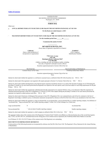 Thumbnail BJ's Restaurants
 10-K Annual Report 2012