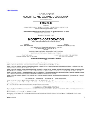 Thumbnail Moody's 10-K Annual Report 2012