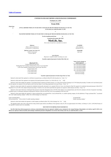 Miniature MetLife 10-K Rapport annuel 2012