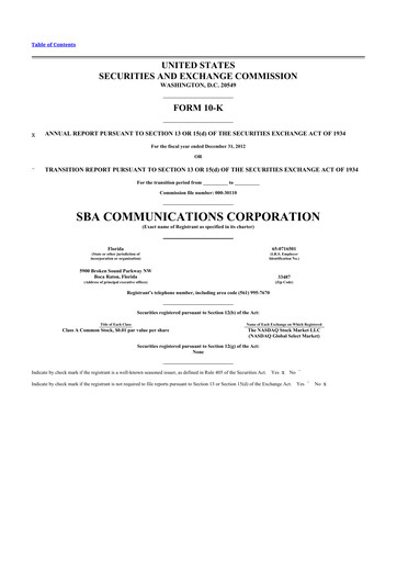Miniature SBA Communications 10-K Rapport annuel 2012