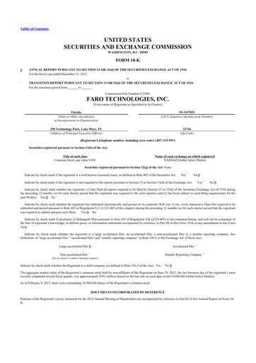 Thumbnail Faro Technologies
 10-K Annual Report 2012