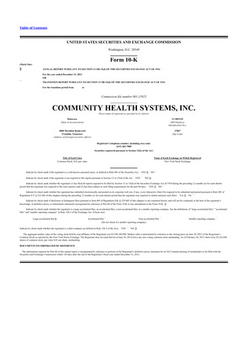 Thumbnail Community Health Systems
 10-K Annual Report 2012