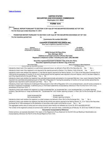 Vorschaubild Cooper Standard 10-K Jahresbericht 2012
