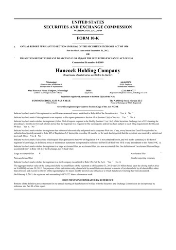 Thumbnail Hancock Whitney 10-K Annual Report 2012