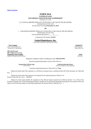 Thumbnail United Bankshares 10-K Annual Report 2012