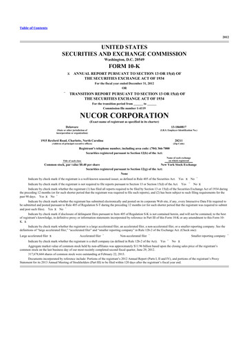 Thumbnail Nucor
 10-K Annual Report 2012