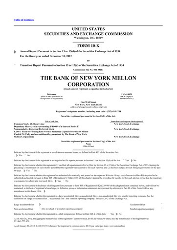 Miniature BNY Mellon (Bank of New York Mellon) 10-K Rapport annuel 2012