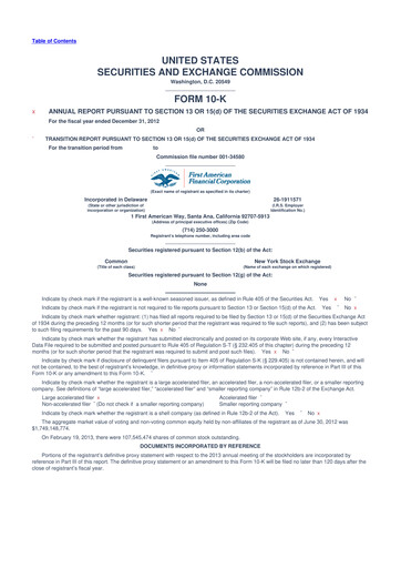 Miniature First American Financial Corporation 10-K Rapport annuel 2012