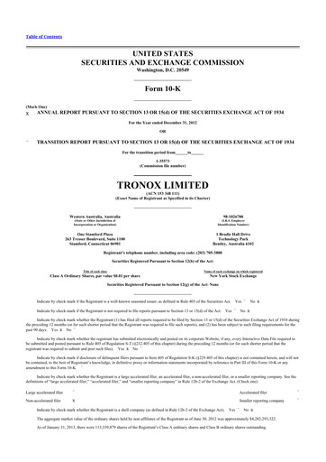 Miniature Tronox 10-K Rapport annuel 2012