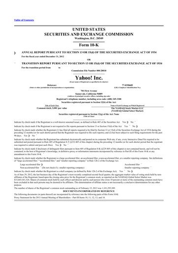 Miniature Yahoo Inc. 10-K Rapport annuel 2012