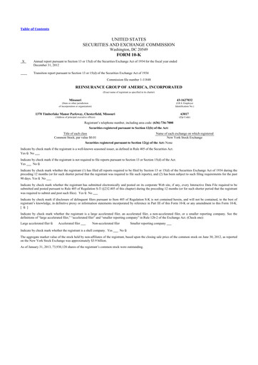 Thumbnail Reinsurance Group of America
 10-K Annual Report 2012