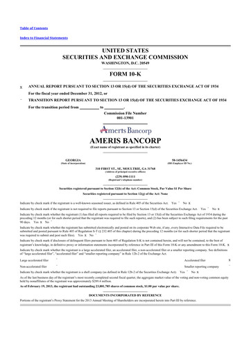 Thumbnail Ameris Bancorp
 10-K Annual Report 2012