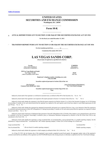Thumbnail Las Vegas Sands 10-K Annual Report 2012