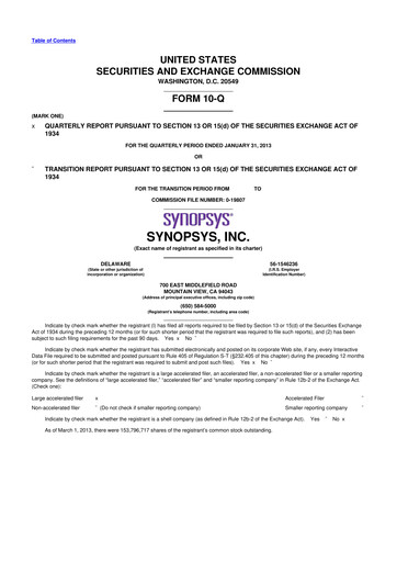 Thumbnail Synopsys 10-Q Quarterly Report FY2013 