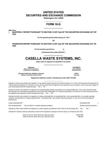 Thumbnail Casella Waste Systems
 10-Q Quarterly Report FY2013 