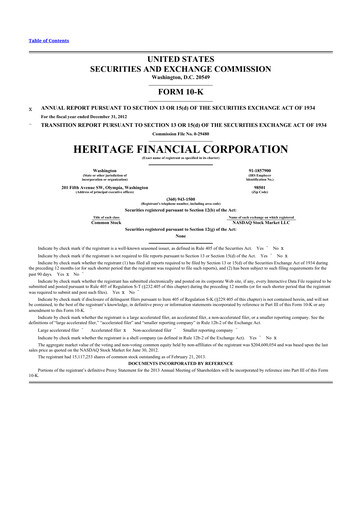 Thumbnail Heritage Financial 10-K Annual Report 2012
