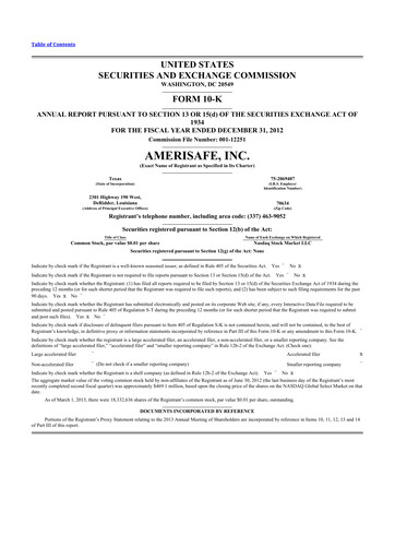 Thumbnail AMERISAFE 10-K Annual Report 2012