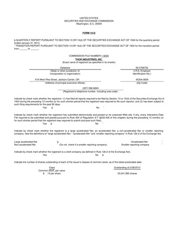 Thumbnail Thor Industries
 10-Q Quarterly Report FY2013 