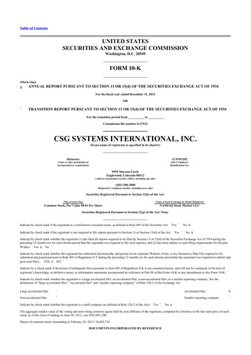 Miniature CSG International
 10-K Rapport annuel 2012