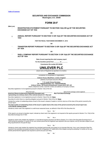 Miniature Unilever 20-F Rapport annuel 